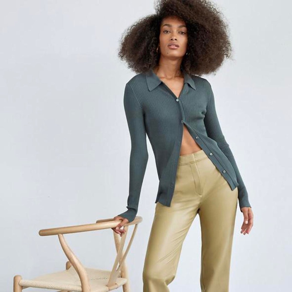 EUC ARITZIA BABATON Finley Cardigan Knit Top XXS Smoky Emerald Green